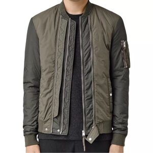 All Saints Green and Gray Bomber Jacket